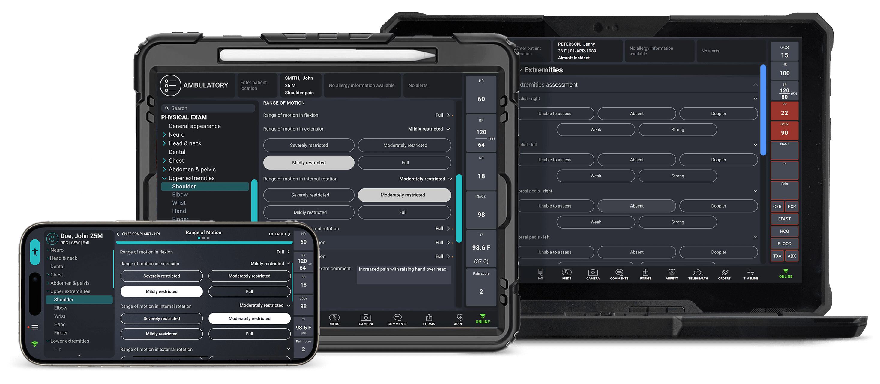 Three devices with data